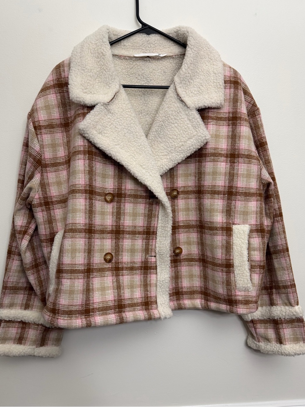 Altar'd State Plaid Sherpa Jacket Pink Brown Crop Coat Multiple Sizes